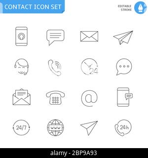 Set di icone linea sottile di contatto Illustrazione Vettoriale