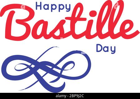 stile di disegno a mano con scritta bastille day Illustrazione Vettoriale