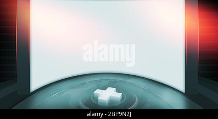Astratto spazio vuoto 3D Studio, TV a schermo piatto grande sfondo.Clipping Path incluso. Illustrazione 3d Foto Stock
