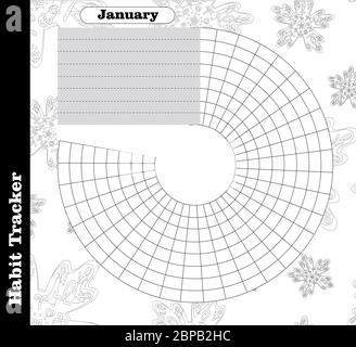 Il tracker di abitudine è vuoto. Modello rivista bullet. Pianificatore mensile. Illustrazione vettoriale. Organizer per stampa, diario, pianificatore per scopi importanti Illustrazione Vettoriale