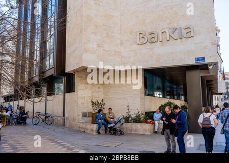 Valencia, Spagna - 16 marzo 2019: Sede centrale di Bankia, una delle più grandi banche spagnole. Bankia fu salvata dal governo nel 2012 per iniezione Foto Stock