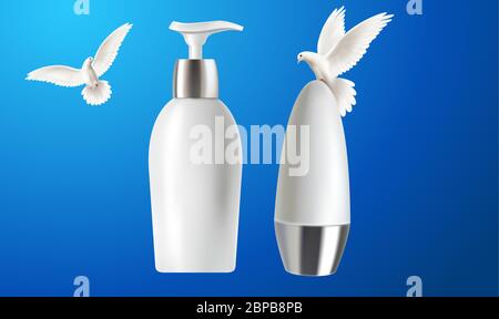 simulato su illustrazione di prodotti cosmetici differenti su sfondo astratto Illustrazione Vettoriale