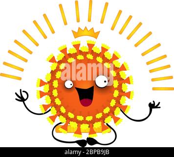 Covid 19 carattere con soldi. L'impatto della pandemia sull'economia globale. Batteri divertenti. Illustrazione vettoriale su sfondo bianco. Illustrazione Vettoriale