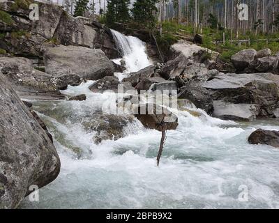 Ruscello e cascata sulle rocce Foto Stock