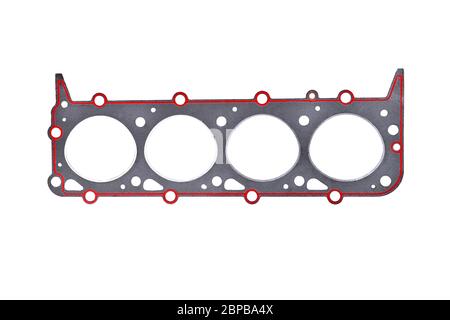 guarnizione dei cilindri del motore dell'automobile, guarnizione di un primo piano del motore di un camion sfondo bianco Foto Stock