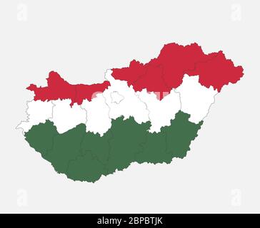 Mappa dell'Ungheria nei colori della bandiera con divisioni amministrative vuote Foto Stock