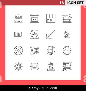 Set di 16 icone moderne dell'interfaccia utente simboli per hardware, spedizione, pagina, prodotto, commercio elementi editabili di progettazione vettoriale Illustrazione Vettoriale