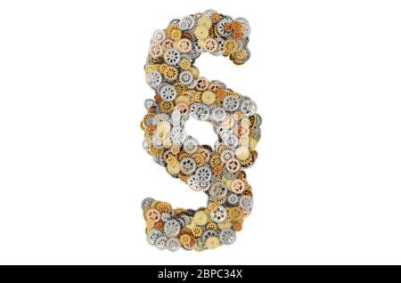 Sezione, simbolo di paragrafo da ingranaggi, rendering 3D isolato su sfondo bianco Foto Stock