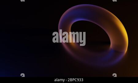 Arancione e blu Torus traslucido in un computer a piastra lucida ha generato sfondo Foto Stock