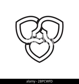 concetto di vettore a tre icone di linea di interblocco cardiaco isolato su sfondo bianco Illustrazione Vettoriale