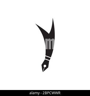 concetto astratto di logo con l'icona della penna. illustrazione vettoriale creativa. Illustrazione Vettoriale