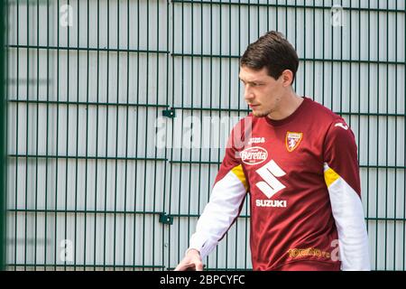 Torino, Italia. 18 maggio 2020. Andrea Belotti arriva alla sessione individuale di formazione del Torino FC nel corso del Covid-19. Nello Stadio Filadelfia, a Torino, Italia il 18 maggio 2020 (Foto di Alberto Gandolfo/Pacific Press) Credit: Pacific Press Agency/Alamy Live News Foto Stock