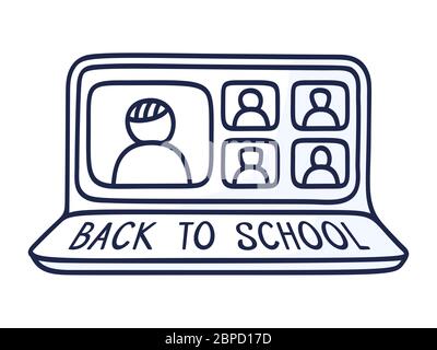Torna alla scuola concetto di formazione online con stile di progettazione Doodle Business: Formazione online, webinar. Illustrazione Vettoriale