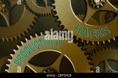 La scrittura della nota mostra la produttività Hacks. Il concetto di business per i trucchi che puoi fare molto di più per lo stesso ammontare di tempo Foto Stock