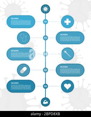Infografica timeline design medico passo al concetto sano di coronavirus. Illustrazione vettoriale. Illustrazione Vettoriale