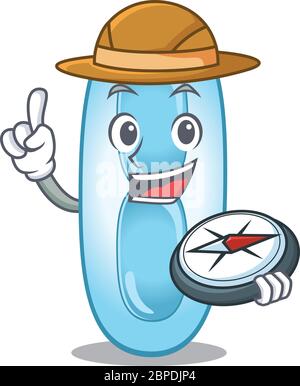 mascot design concetto di klebsiella pneumoniae explorer utilizzando una bussola nella foresta Illustrazione Vettoriale