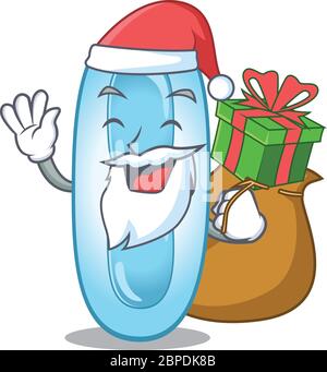 Disegno cartoon di klebsiella pneumoniae Santa che ha regalo di Natale Illustrazione Vettoriale