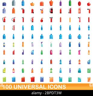 100 universal set di icone. Cartoon illustrazione di 100 icone universali set di vettore isolato su sfondo bianco Illustrazione Vettoriale