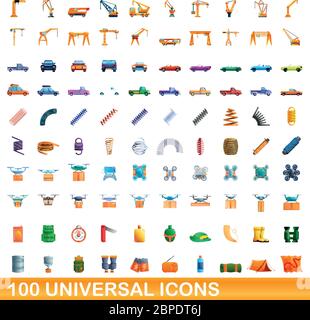 100 universal set di icone. Cartoon illustrazione di 100 icone universali set di vettore isolato su sfondo bianco Illustrazione Vettoriale