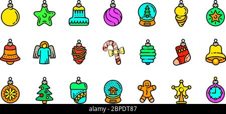 Set di icone giocattoli albero di Natale. Insieme di contorno di giocattoli albero di Natale icone vettoriali per web design isolato su sfondo bianco Illustrazione Vettoriale