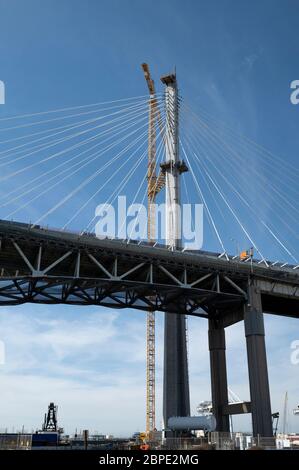 Il nuovo Gerald Desmond Bridge è stato costruito dal vecchio ponte di Los Angeles Foto Stock