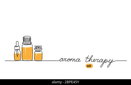 Set di bottiglie di olio aromatherapy. Vettore di olio aromatico sfondo semplice in un disegno a linea continua Illustrazione Vettoriale