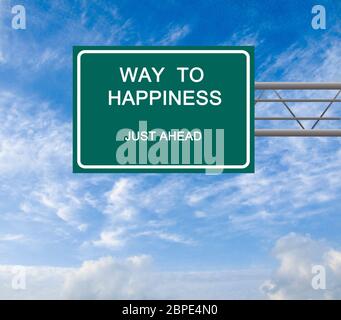 Green Road segno per felicità Foto Stock