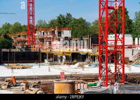 Cantiere del progetto di costruzione di alloggi Rübogen a Essen-Rüttenscheid, dove sono in costruzione 100 condomini, in 10 edifici, Essen, N. Foto Stock