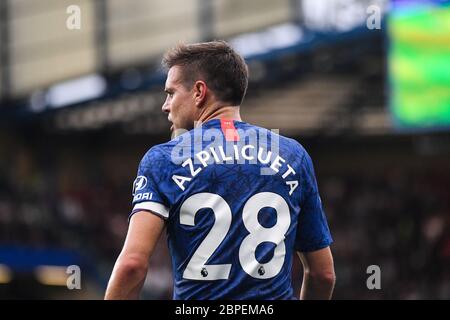 LONDRA, INGHILTERRA - 22 SETTEMBRE 2019: Cesar Azpilicueta di Chelsea ha ritratto durante la partita della Premier League 2019/20 tra il Chelsea FC e il Liverpool FC a Stamford Bridge. Foto Stock