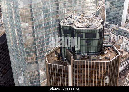 Vista aerea della cima della Torre 42, Londra Foto Stock