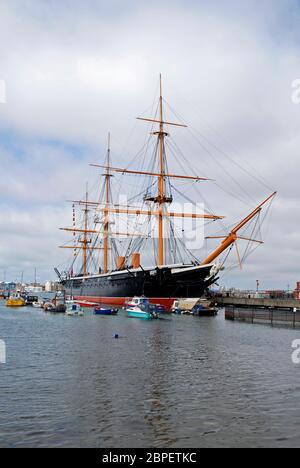 Il guerriero della HMS ormeggiata a Portsmouth, Hampshire, Inghilterra Foto Stock