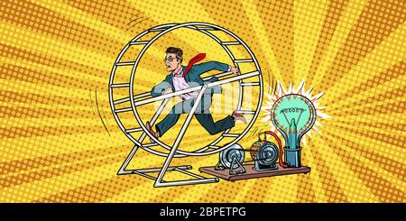 Imprenditore in uno scoiattolo volante. La Pop art retrò fumetto illustrazione vettoriale Foto Stock