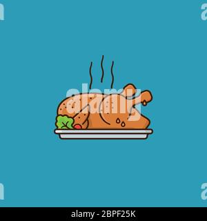 Pollo alla griglia su un piatto vettoriale illustrazione per Rotisserie Chicken Day il 2 giugno. Simbolo del colore degli alimenti da togliere. Illustrazione Vettoriale