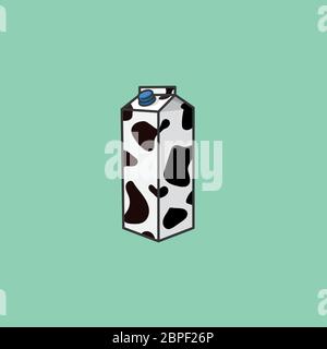 Scatola del latte con illustrazione vettoriale del modello della vacca per la Giornata Mondiale del latte del 2 giugno. Simbolo di alimentazione sana e latticini. Illustrazione Vettoriale