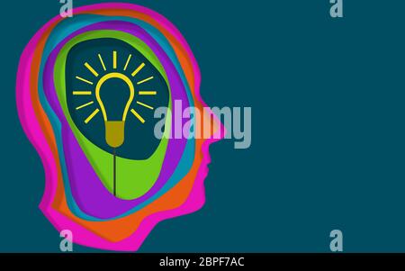 Carta la mente umana e la lampadina, rendering 3D Foto Stock