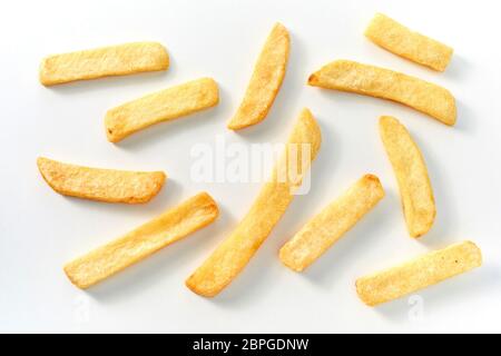 Singoli big steak pommes o patatine fritte, patatine fritte su sfondo bianco come materiale da costruzione Foto Stock