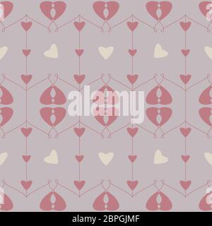Modello senza cuciture con cuori e cuori piccoli. Colore grigio, crema avorio e rosso. Colori pastello. Vettore Illustrazione Vettoriale