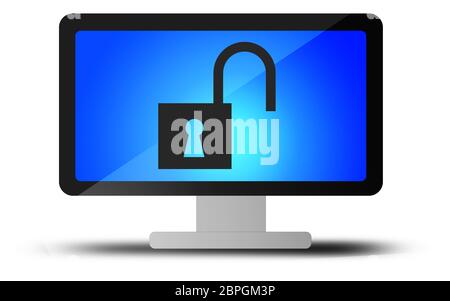 Segnale di sblocco sul display del computer, rendering 3D Foto Stock