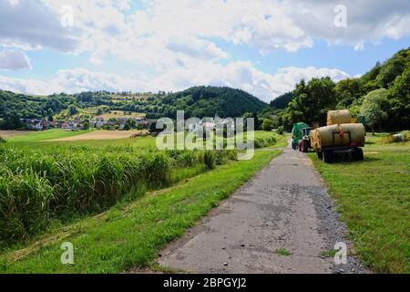 Meerfeld Germania - 29 luglio 2015 - Vista sul villaggio di Meerfeld Manderscheid nella Germania Eifel Foto Stock