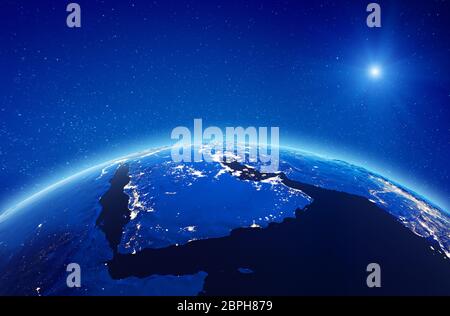 Medio oriente arabia saudita luci della citta'. Gli elementi di questa immagine fornita dalla NASA. Il rendering 3D Foto Stock