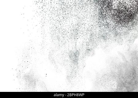 Polvere nera spruzzi sfondo. Polvere particelle texture. Grunge sfondo urbano. Foto Stock