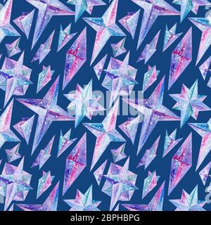 Magic Crystal Blue Geometric Watercolor Texture Pattern Foto Stock