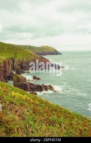 Vista sulla costa del Pembrokeshire in Galles, Regno Unito Foto Stock