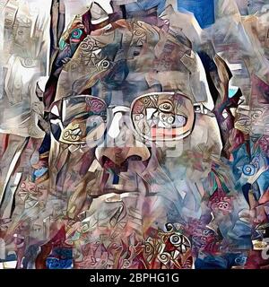 Moderna pittura astratta. Uomo Barbuto in bicchieri Foto Stock