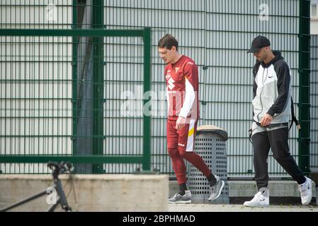 Torino, Italia. 18 maggio 2020. Andrea Belotti arriva alla sessione individuale di formazione del Torino FC nel corso del Covid-19. Nello Stadio Filadelfia, a Torino, Italia il 18 maggio 2020 (Foto di Alberto Gandolfo/Pacific Press/Sipa USA) Credit: Sipa USA/Alamy Live News Foto Stock