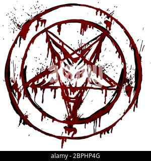 Pentagram satana occulto diavolo rosso sangue paganesimo illustrazione metallico Foto Stock