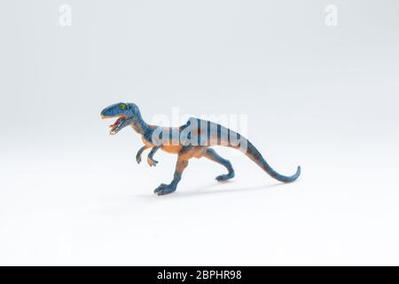 dinosauro giocattolo su sfondo bianco Foto Stock