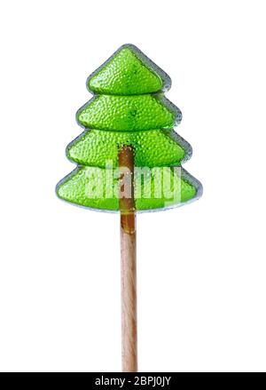 Lollipop a forma di albero di Natale isolato su sfondo bianco Foto Stock