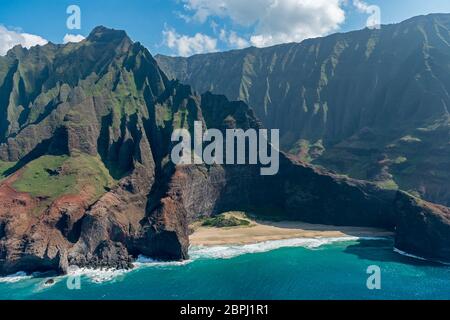 Na Pali Küste vom Helicopter gesehen, Kaua'i, Hawai'i, Polinesien Foto Stock