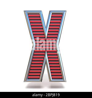 Metallo linee rosse font Letter X 3D render illustrazione isolati su sfondo bianco Foto Stock